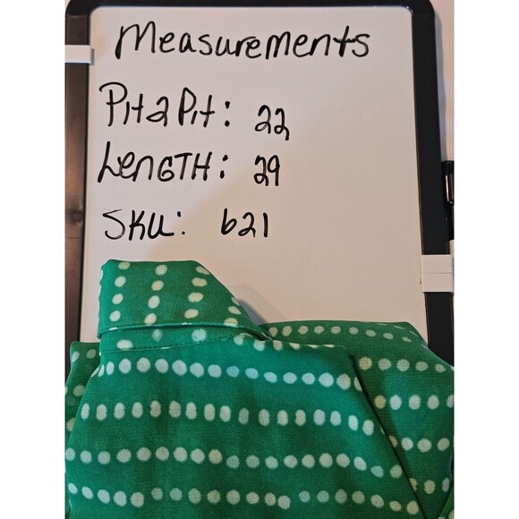 Coldwater Creek green white chiffon top shirt size L 14 polka dot blouse - Picture 9 of 9